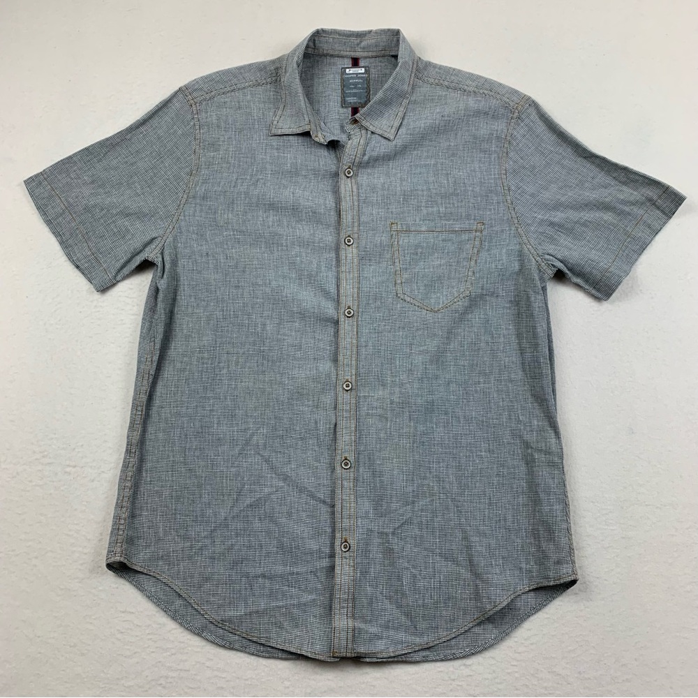 Cooper Jones Supply Shirt Men's Medium Linen Blend Gray Micro Houndstooth Pocket